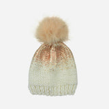 Pearl Metallic Hat with Fur Pom - Cream and Rose Gold