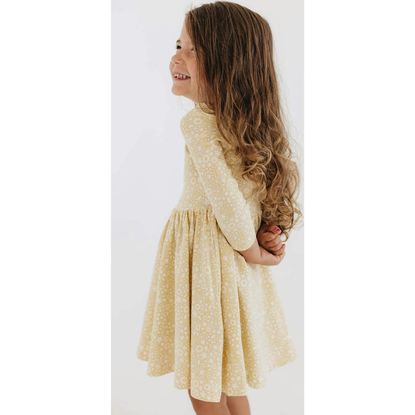 3/4 Sleeve Twirl Dress in Buttercup
