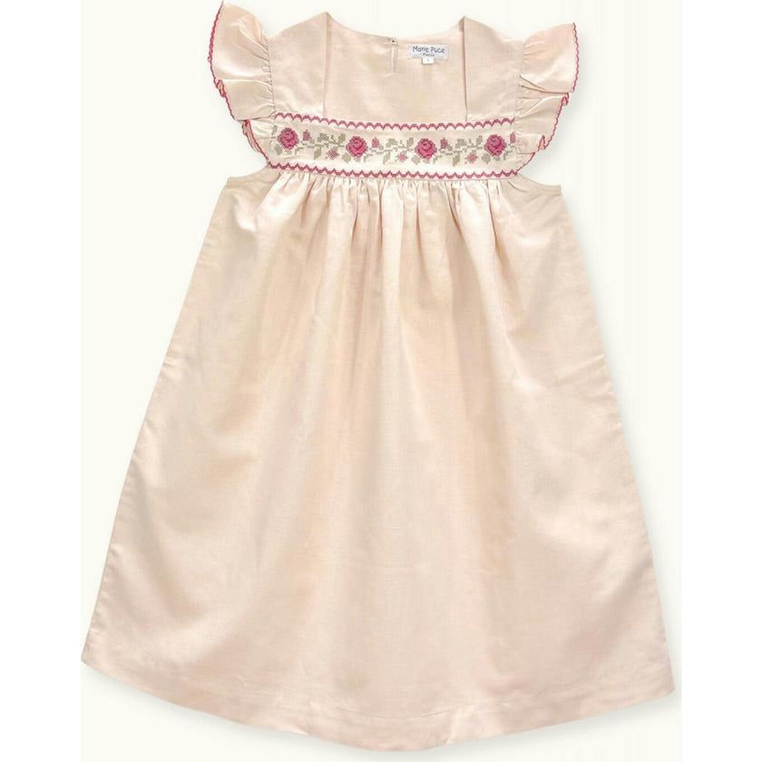 Dress Eden With Cross-Stitch Embroidery In, Beige