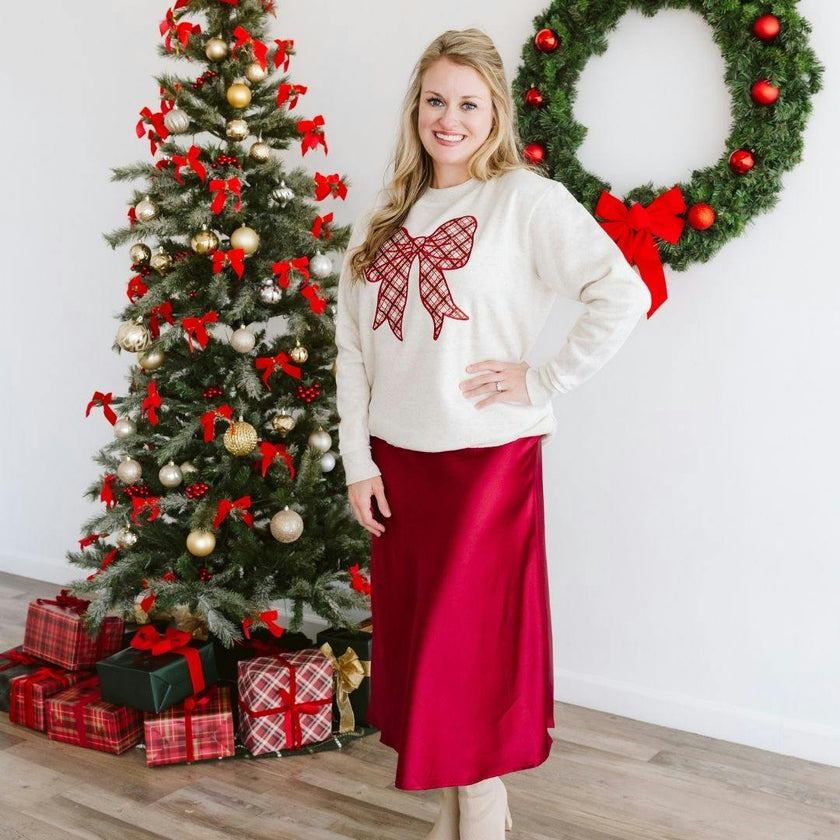Christmas Plaid Bow Patch Women's Sweatshirt