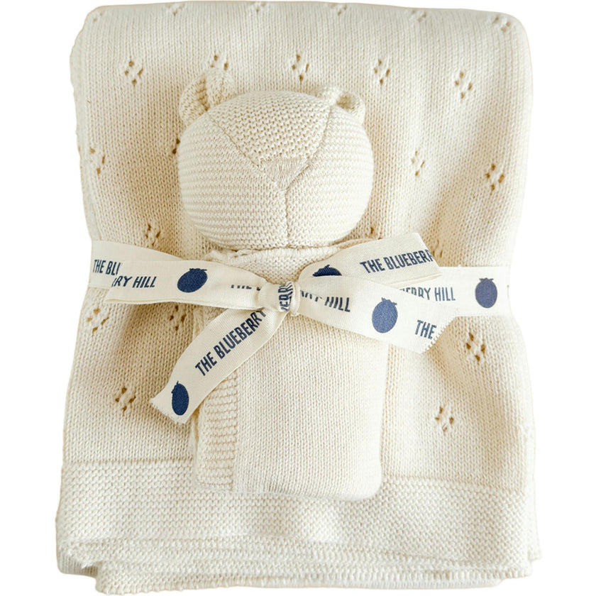 Pique Blanket and Bear Lovey Gift Set - Cream
