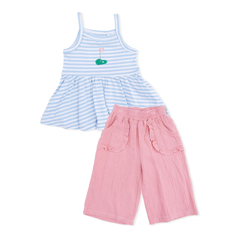 Striped Golf - Peplum Tank with Wide Leg Pant
