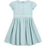 Organic Puff Sleeve Smocked Party Dress with Peter Pan Collar, Blue
