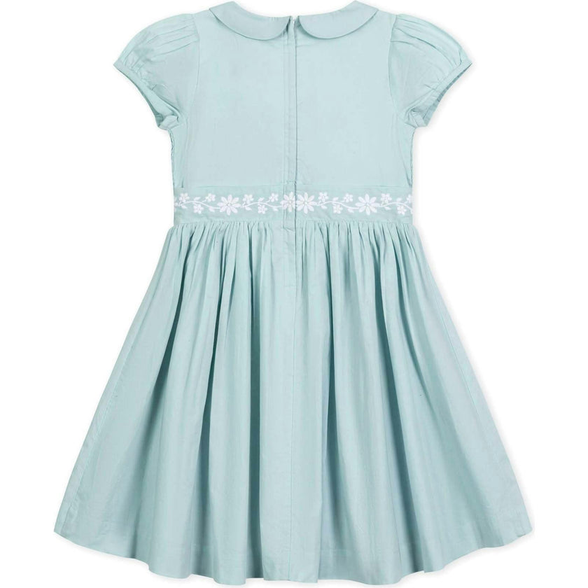 Organic Puff Sleeve Smocked Party Dress with Peter Pan Collar, Blue