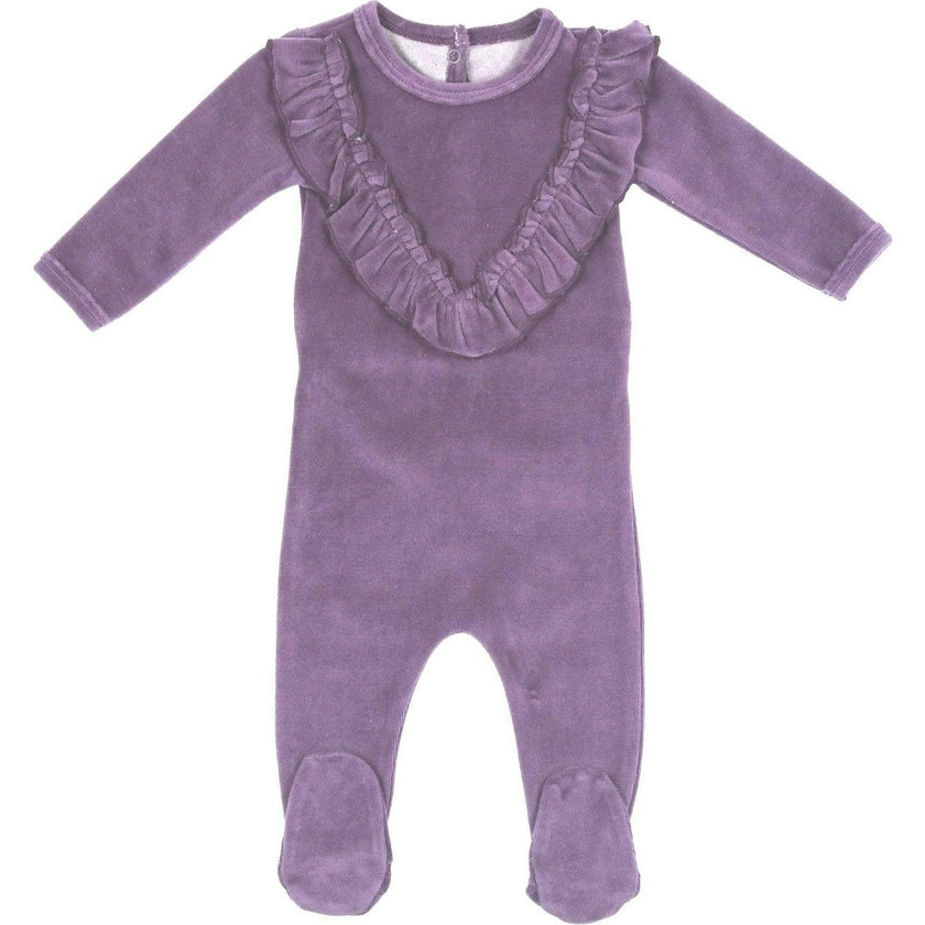 Velour Ruffle Long Sleeve Footie