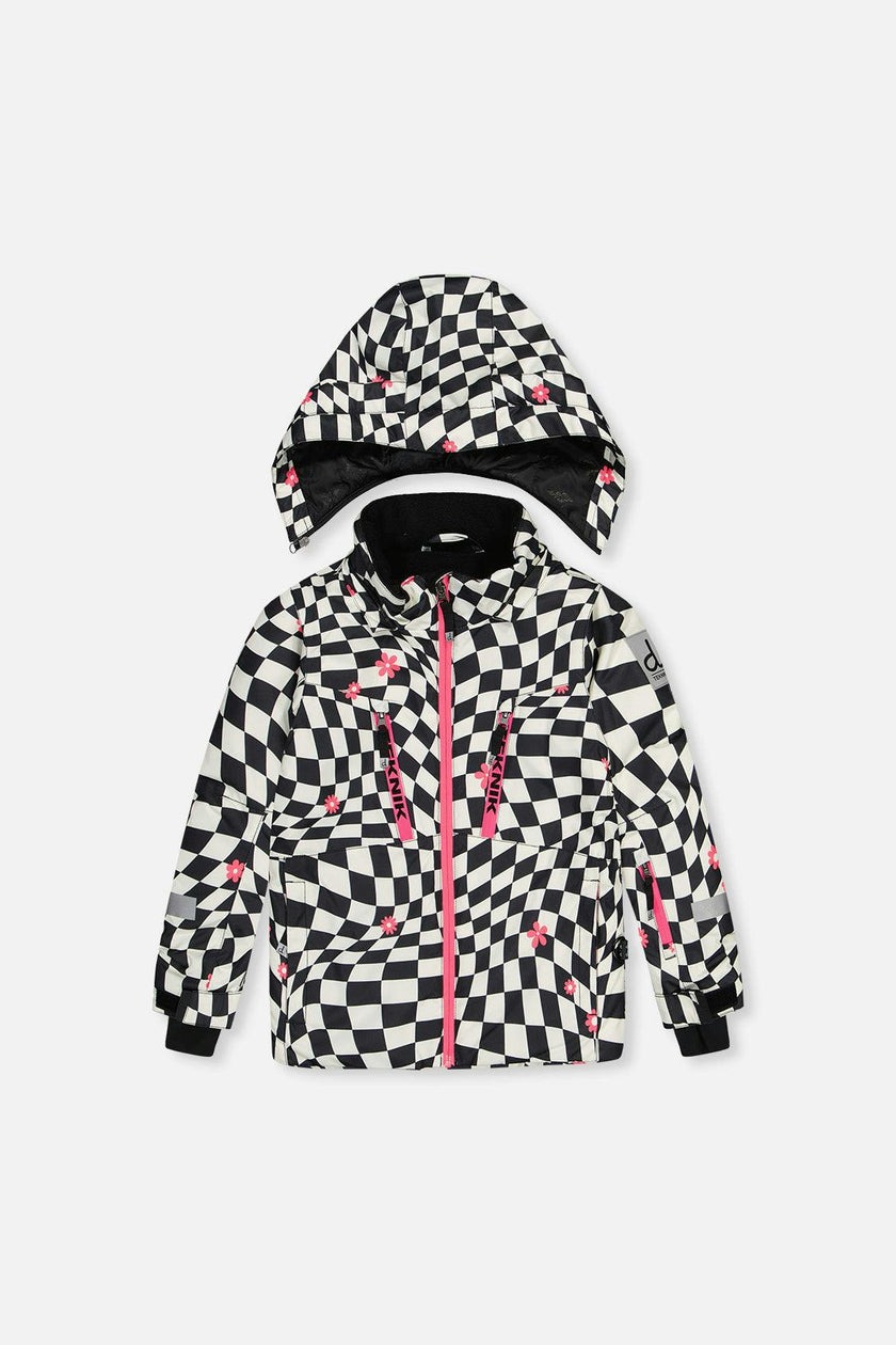Two Piece Teknik Snowsuit White And Bright Pink Checkered Print
