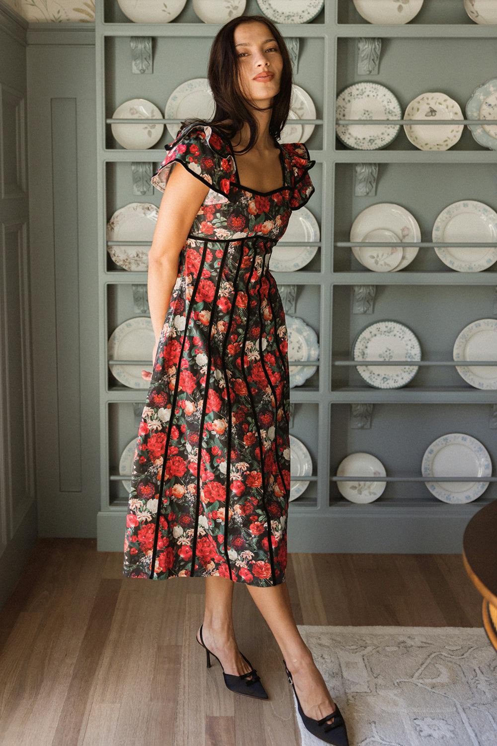 Mitzi Dress in Night Garden Roses
