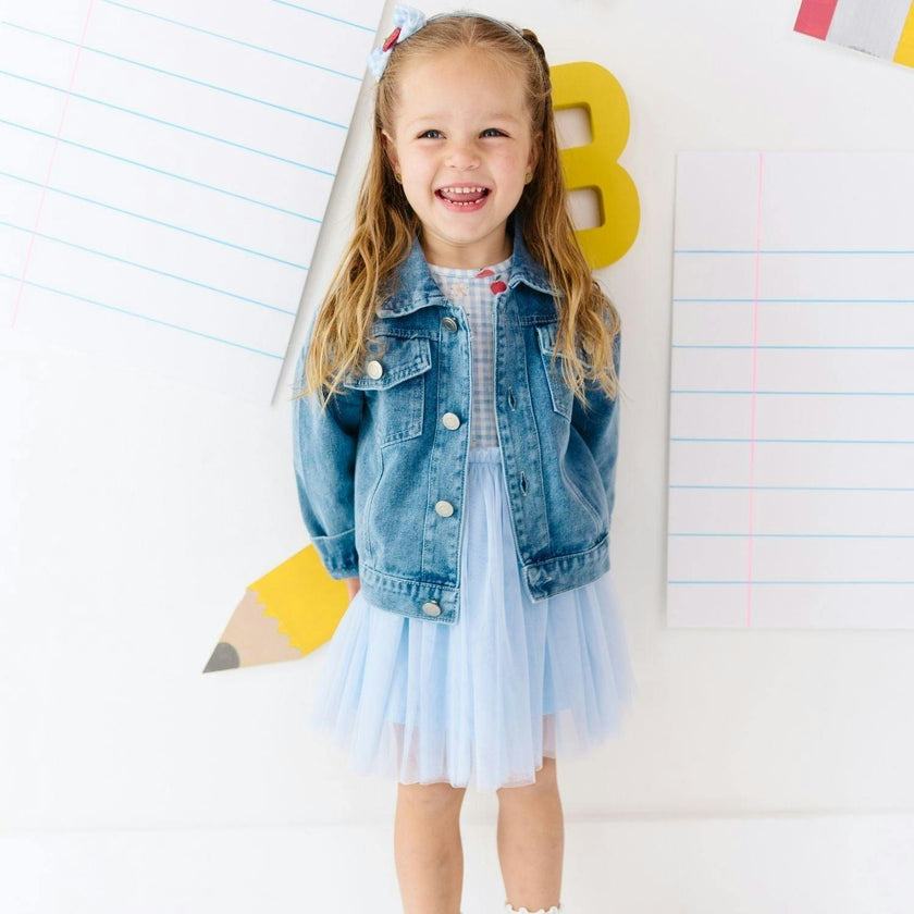 Blue Plaid Bow Patch Denim Jacket