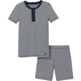 Kid's Pima Snug Fit Pajama Short Set in Blue Stripes