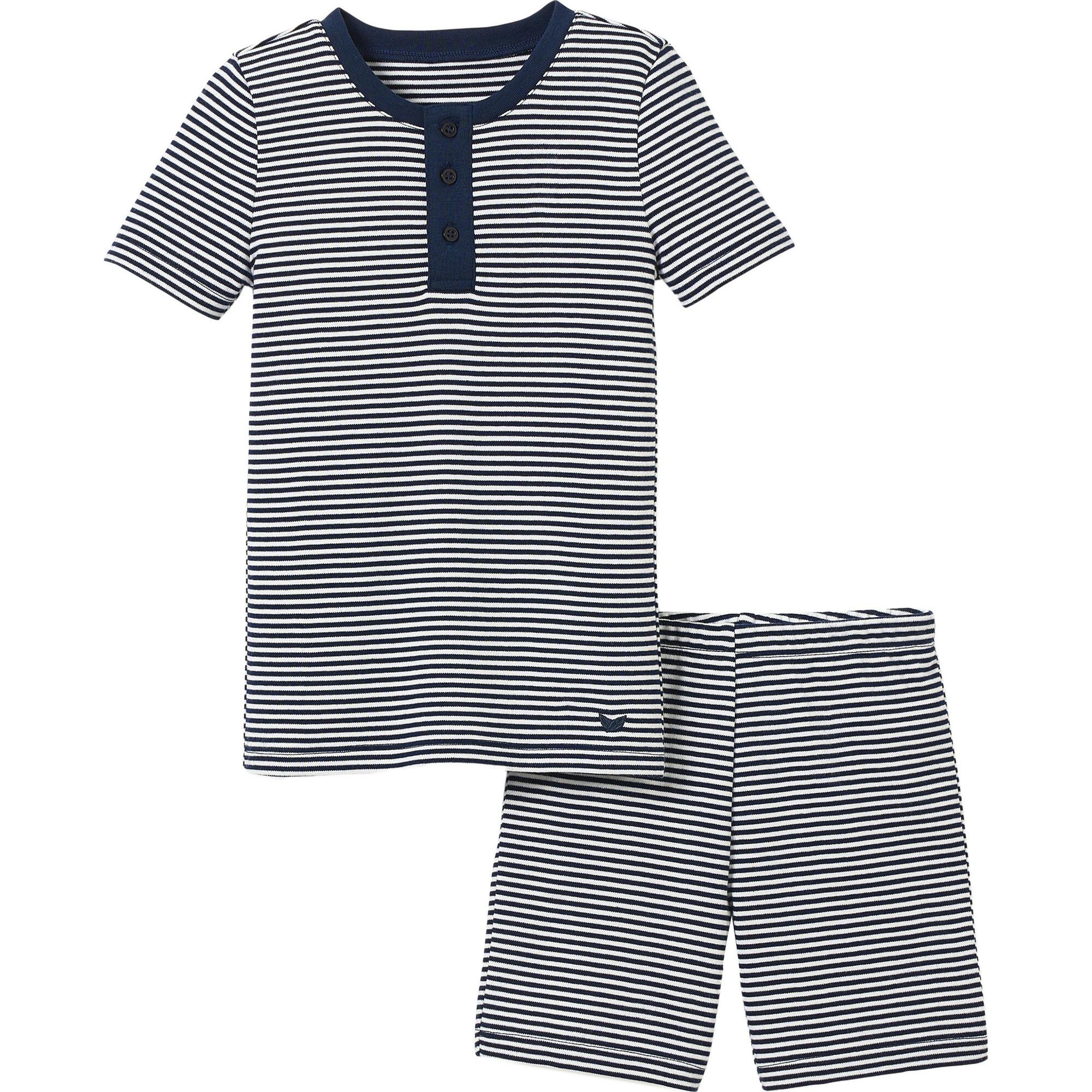 Kid's Pima Snug Fit Pajama Short Set in Blue Stripes
