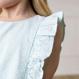 Organic Seersucker Flutter Sleeve Open Back Dress, Green