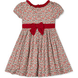 Organic Puff Sleeve Ruffle Collar Sateen Dress, Red