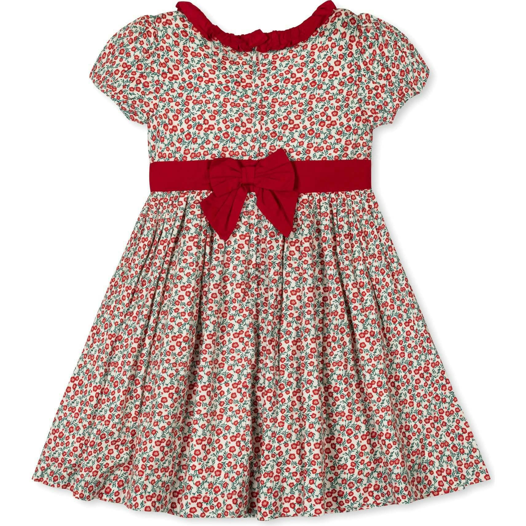 Organic Puff Sleeve Ruffle Collar Sateen Dress, Red