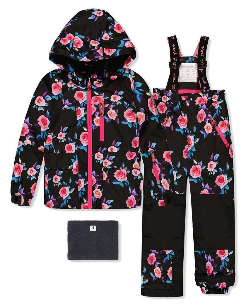 Two Piece Play Snowsuit Black Rose Print
