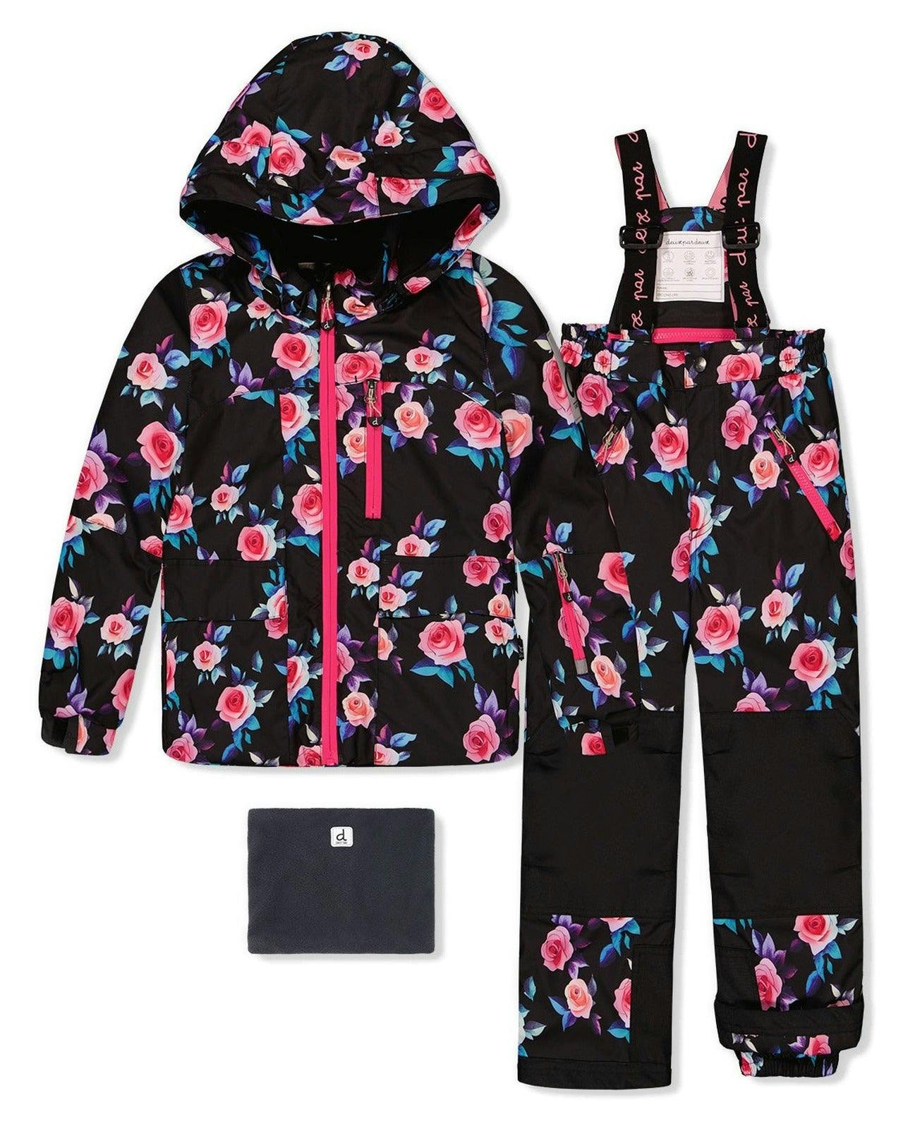 Two Piece Play Snowsuit Black Rose Print