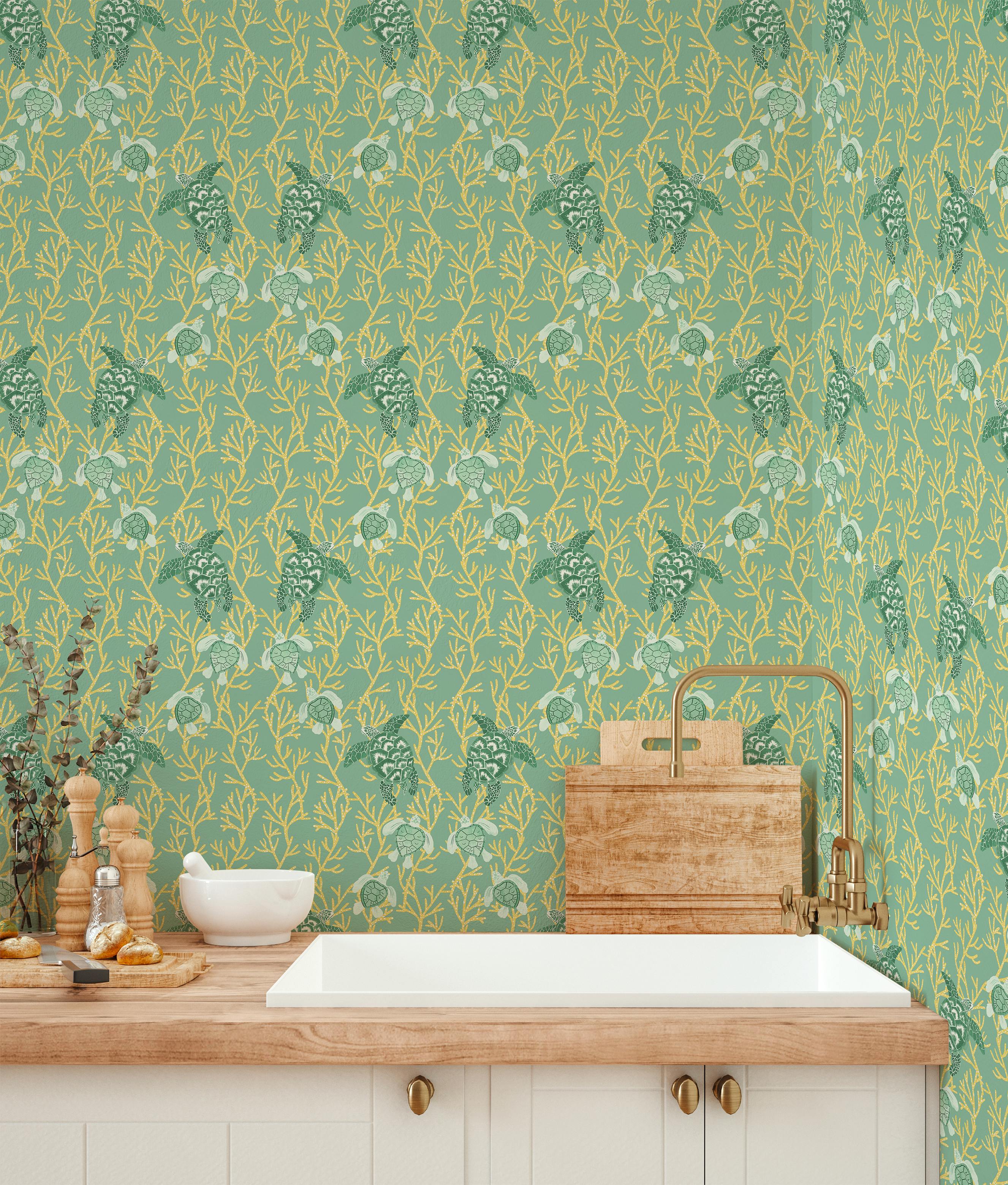 Papier peint KÛRMA coloris Vert d'eau