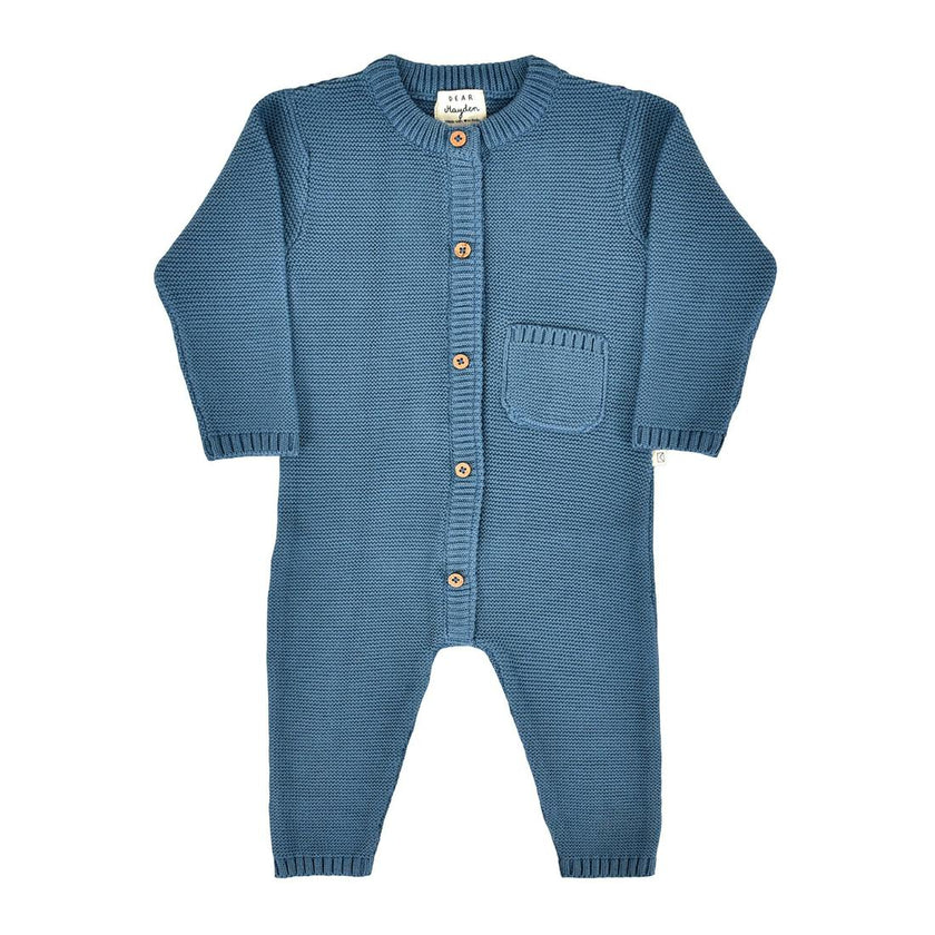 River Garter Stitch Romper in Bluestone