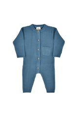 River Garter Stitch Romper in Bluestone