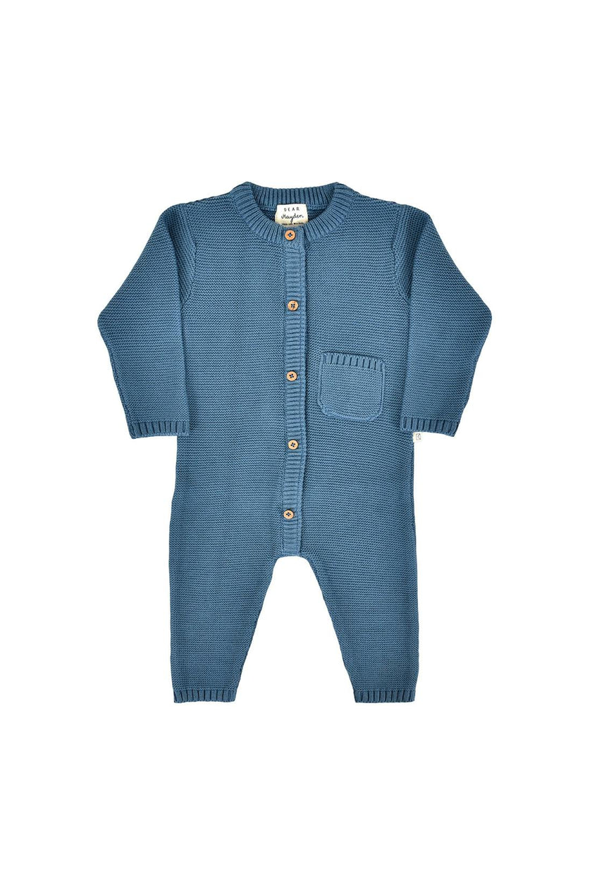 River Garter Stitch Romper in Bluestone