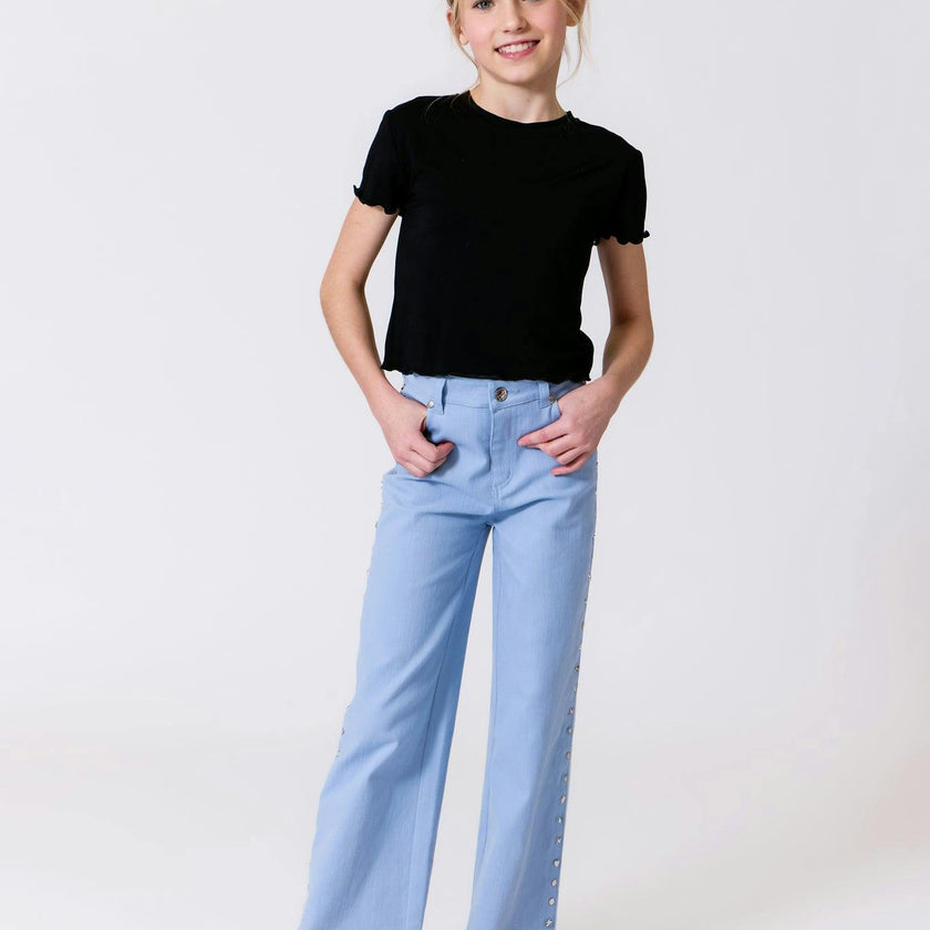 Girls Short Sleeve Lettuce Edge Tee in Black