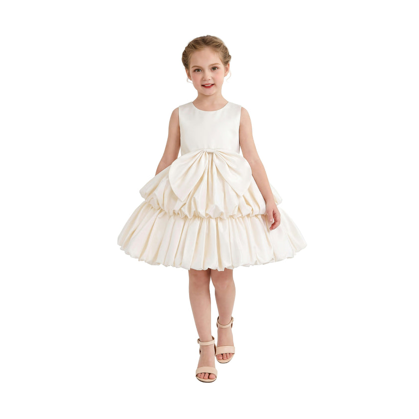 Champagne Marina Satin Tiered Dress