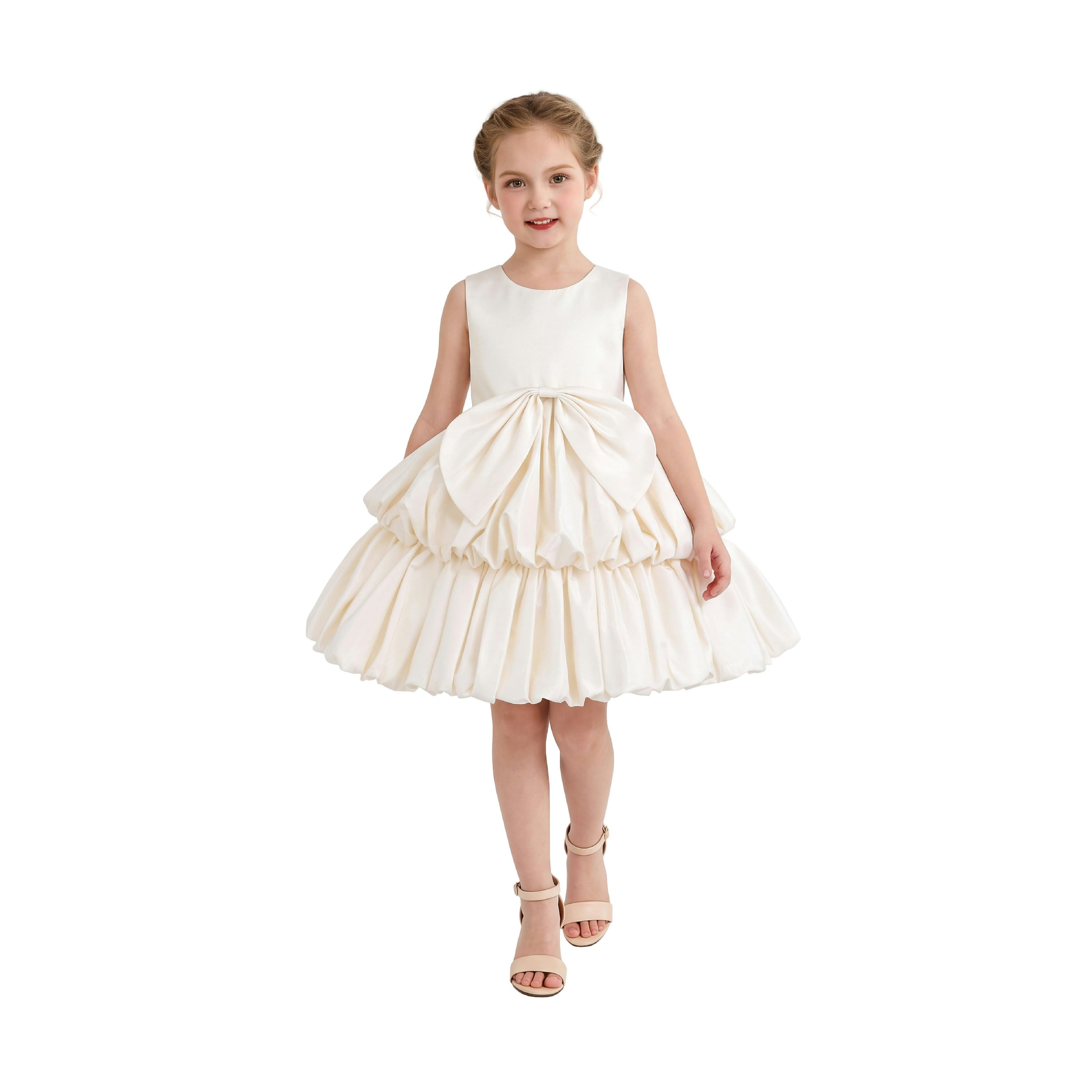 Champagne Marina Satin Tiered Dress