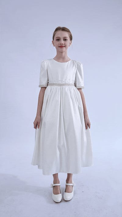 White Vasonette Pearl-Embellished Dress