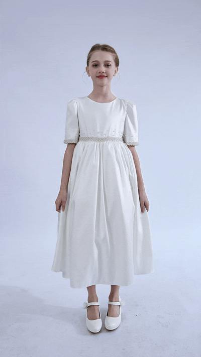White Vasonette Pearl-Embellished Dress
