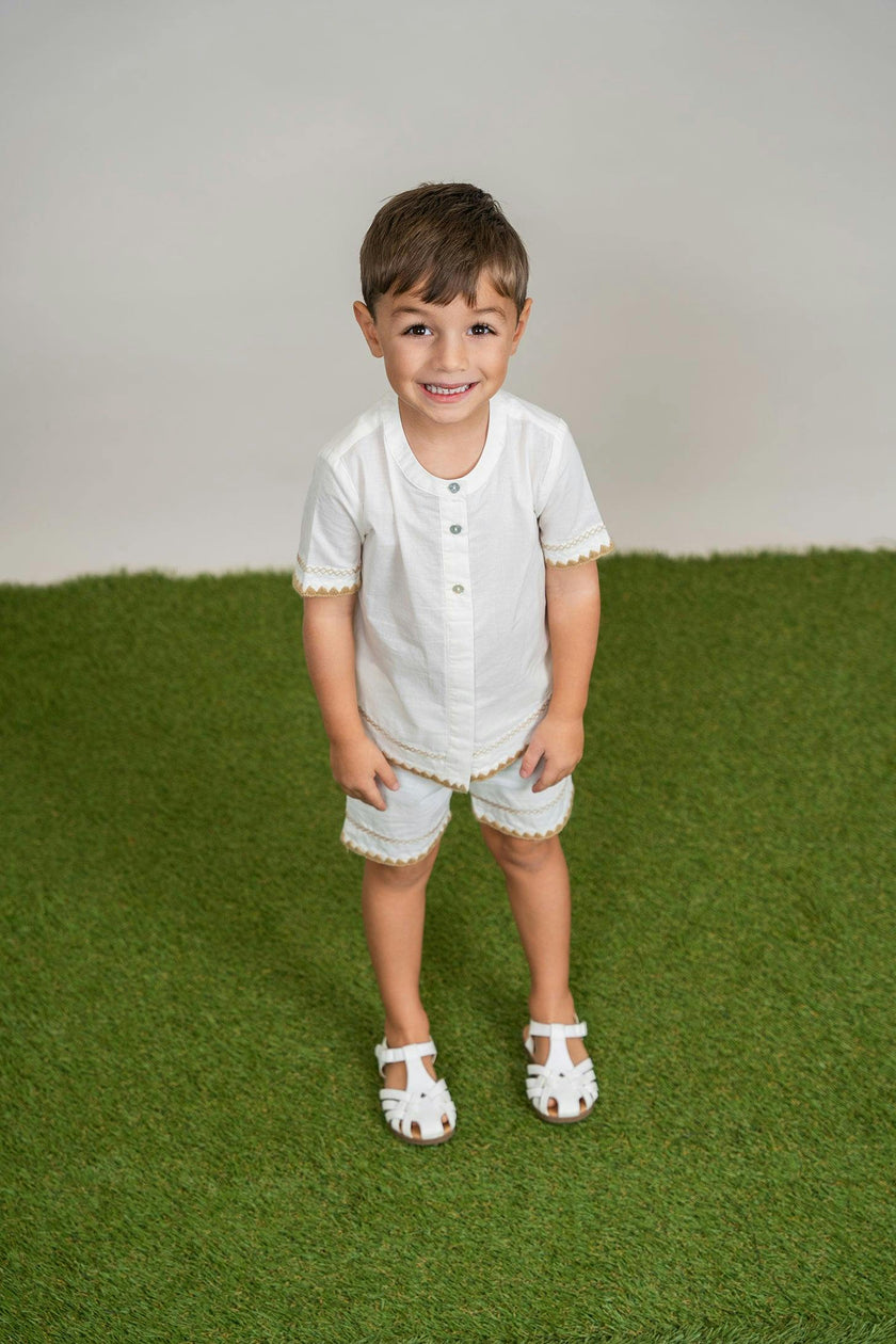 Cotton Embroidered Button Front Shirt and Shorts Two Piece Set
