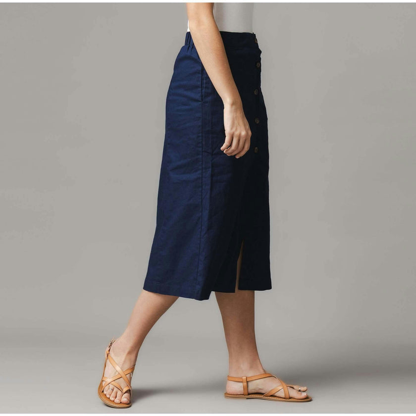 Linen Button Front Skirt, Blue