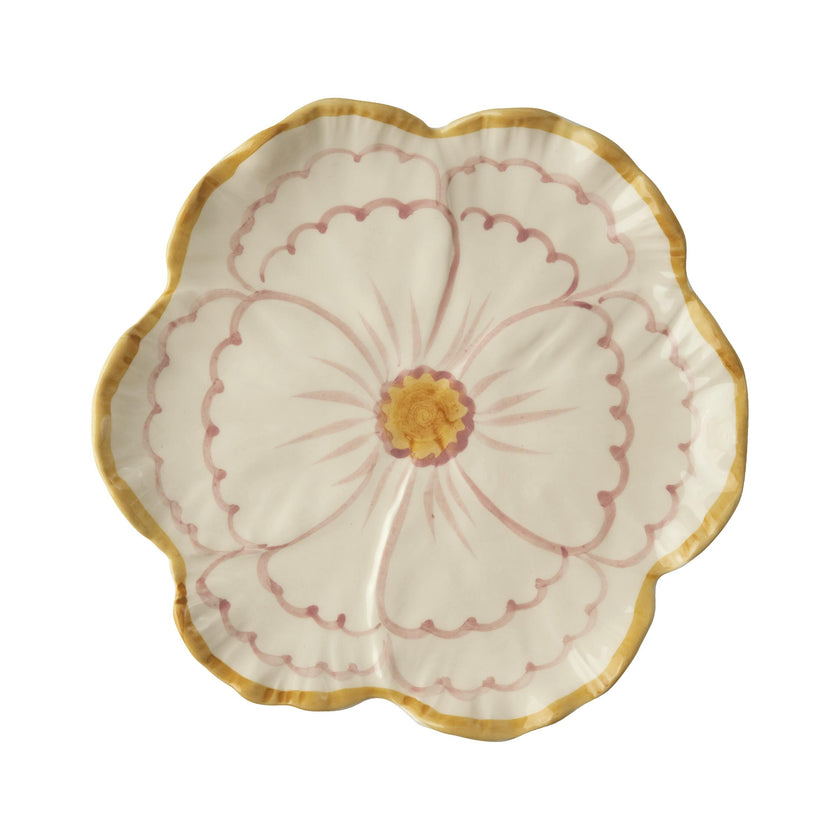 Ceramic Flower Shaped Side Plate with Yellow Border