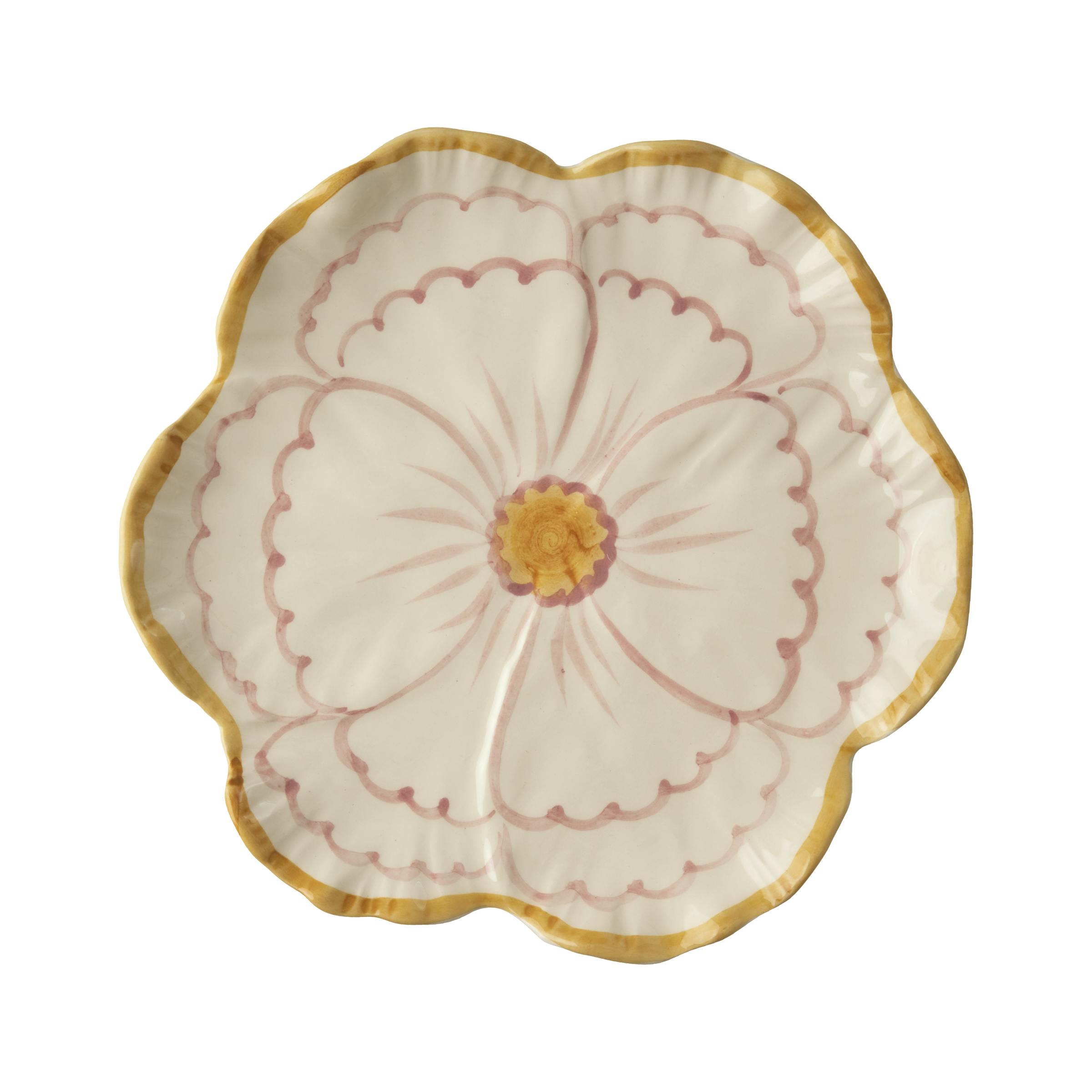 Ceramic Flower Shaped Side Plate with Yellow Border