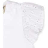 Organic Knit Top with Eyelet Flutter Sleeves, White