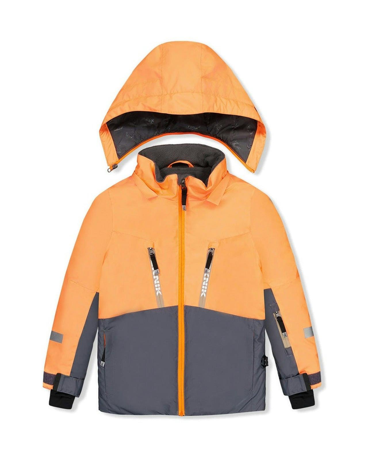Two Piece Teknik Snowsuit Bright Orange Grey And Taupe