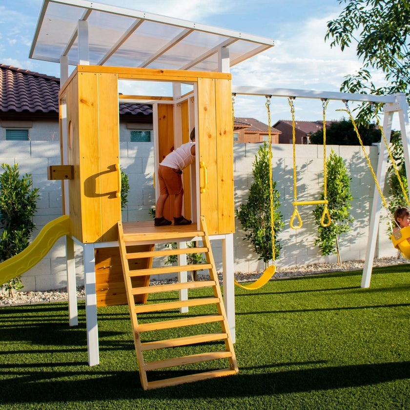 Forest - Modern Backyard Outdoor Swing Set 2 Swings And Trapeze Bar