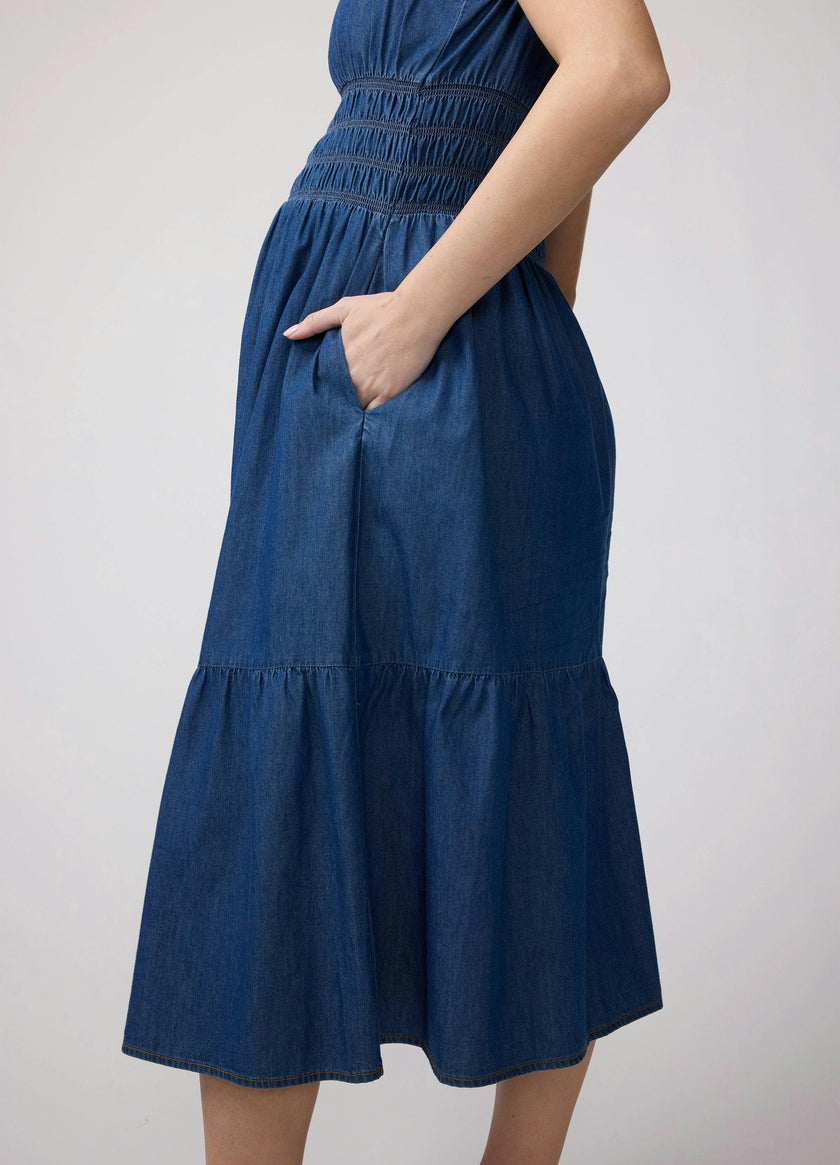 Sleeveless Chambray Maternity and Nursing Midi Dress