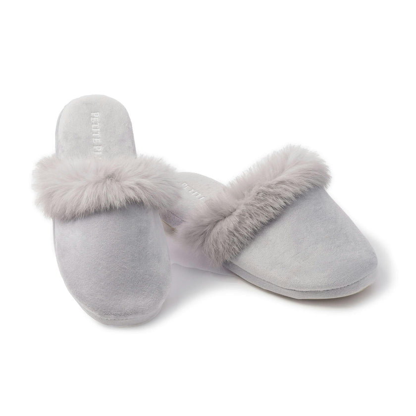 Women's Faux Fur Trim Slipper in Grey