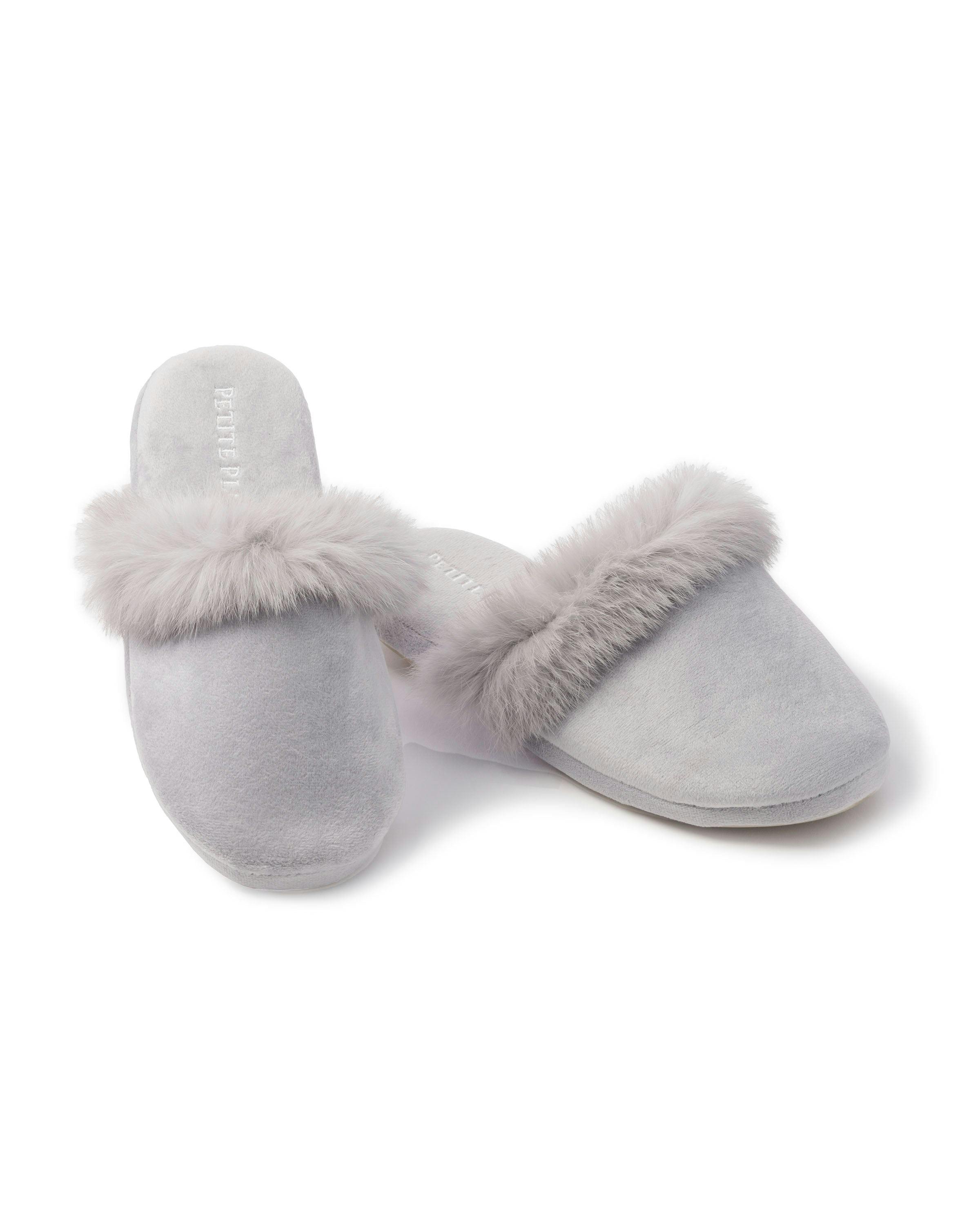 Women's Faux Fur Trim Slipper in Grey