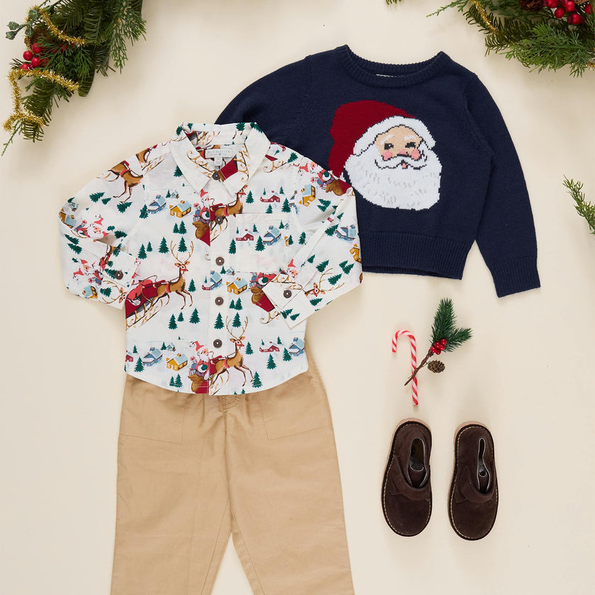 Boys Oliver Sweater - Navy Santa