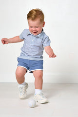 slate/white thin stripe polo shirt