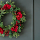 26" Red Magnolia, Pinecone & Berry Wreath Pre-Lit