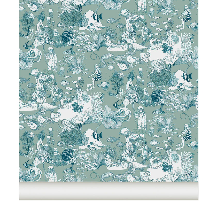 Wallpaper TOILE DE MER color Green Blue