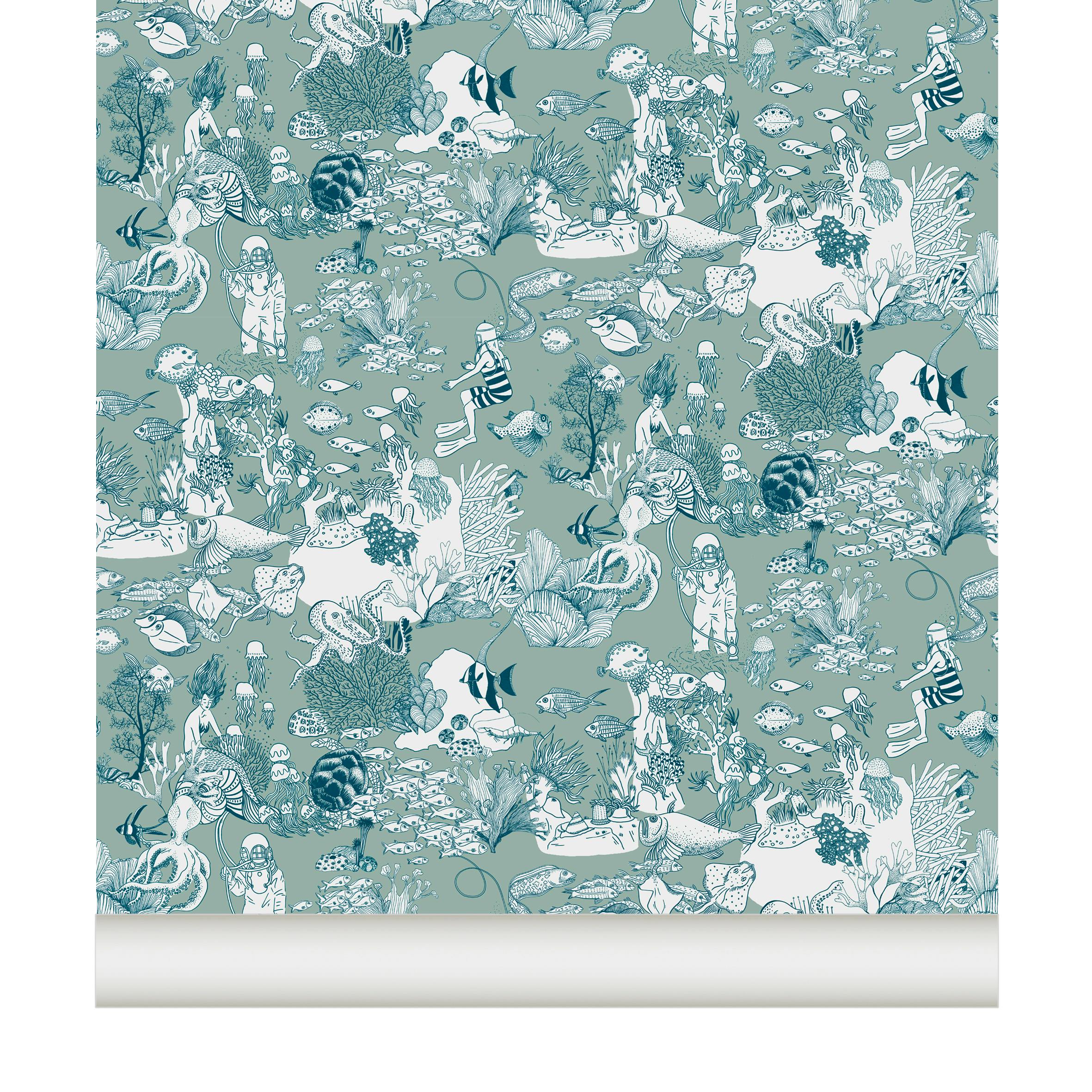 Papier peint TOILE DE MER coloris Green Blue
