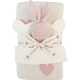 Heart I Love You Blanket, Hat, and Bunny Rattle Gift Set