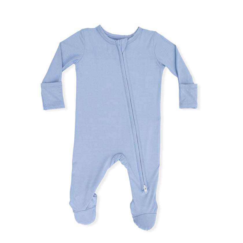 Solid Blue Fog - 2 Way Zipper Footie