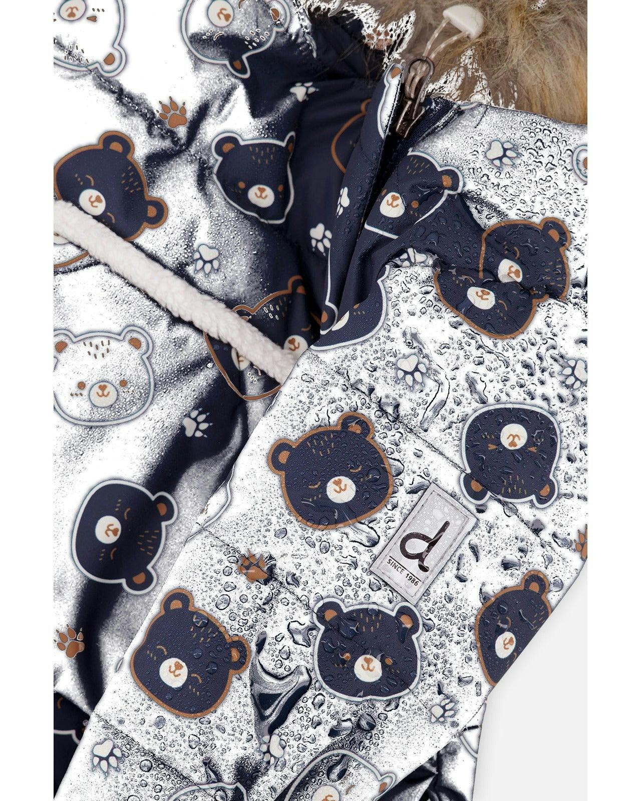 Baby Snug One Piece Snowsuit Adapted For Car Seats Blue Printed Teddy Bears