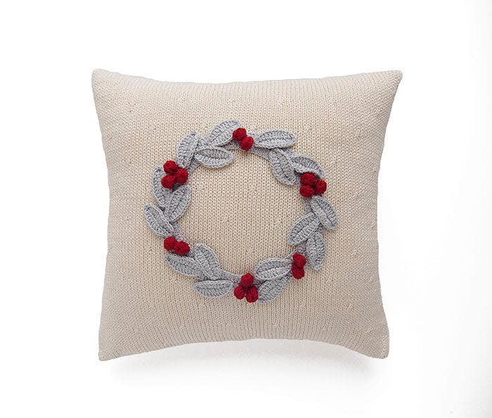 Grey Wreath with Berries Pillow
