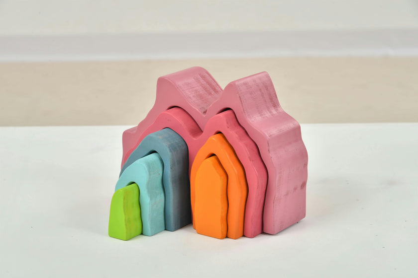 Wooden Mountain Rainbow Stacker | Montessori Stacking Blocks for Toddlers