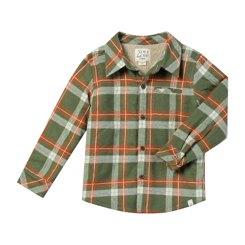 ADVENTURER Green/Pumpkin plaid sherpa lined shacket