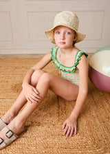 Annie Apple Print Ruffle Detail Swimsuit in Green (12mths- 10yrs)